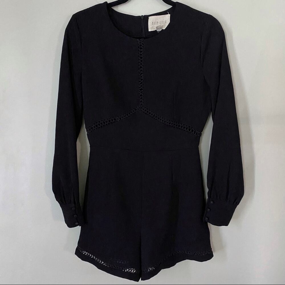 Moon River | Black Long Sleeve Crochet Romper